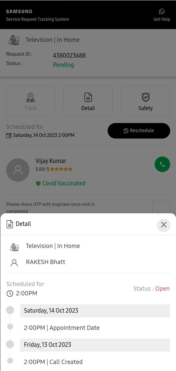 KunalJBhatt's tweet photo. @SamsungIndia Team, despite the issue being highlighted so much, I don't see Samsung keen on resolving the issue. Received call from Samsung head office Gurgaon on Friday 13th and was promised a resolution by Sat but that didn't happen and never received a call again. Look at the visit status. https://t.co/zLnEuMCkrX