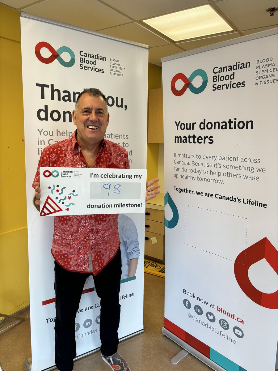 4sharpcornerz's tweet image. I just made my 98th blood donation today, a big thanks to the staff at Canada Blood Services  for making it smooth and painless as always. It's in you to give, please donate today and help save a life!
@CanadasLifeline @LifelineOntario