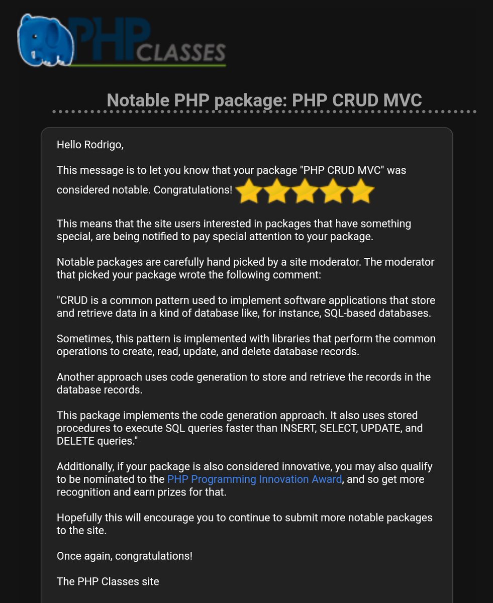 faustinopsy's tweet image. @sseraphini #devs #PHP 
Pacote notável, subi o gerador de sistemas no PHP classes, para ajudar a comunidade o pacote com inspiração no #ScriptCase e #phpmaker só que de graça