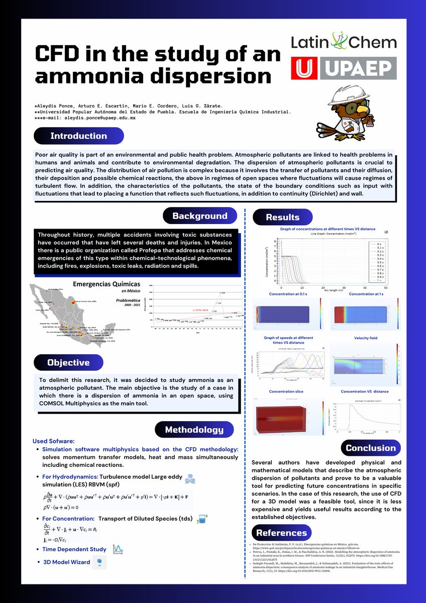 Hi @LatinXChem, presenting my work ‘CFD in the study of an ammonia dispersion’ at #LatinXChem23 #LatinXChemEng @UPAEP  #Eng57 @RSC_ReactionEng @RSC_MolEng  @LatinXinChE 🧪👩‍🔬