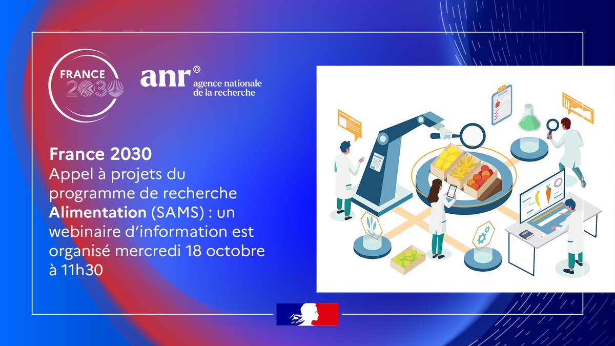 AgenceRecherche's tweet photo. 📆#France2030 Appel à projets du PEPR #Alimentation "Systèmes alimentaires microbiote et santé" : un #webinaire d’information est organisé mercredi 18 octobre à 11h30 

💻Connexion : 
https://t.co/61XPNwtRUQ
ID:918 700 5490 

➕Infos https://t.co/mymy5AePEi

@Inserm @INRAE_France https://t.co/z2UWD4Vkzq