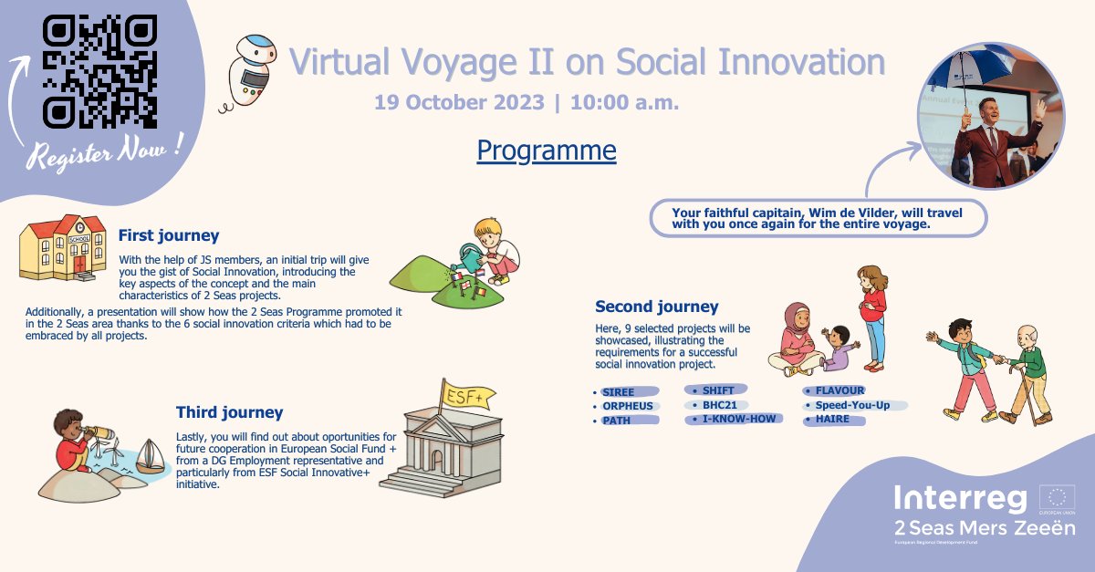 🚀 Join us for an enlightening digital journey into the world of #SocialInnovation at Virtual Voyage II! 🗓️October 19th at 10:00 a.m. ⌛️You have one day left to secure your spot. Don't miss out! Register here ➡️ surveymonkey.com/r/Registration… #interreg #Event