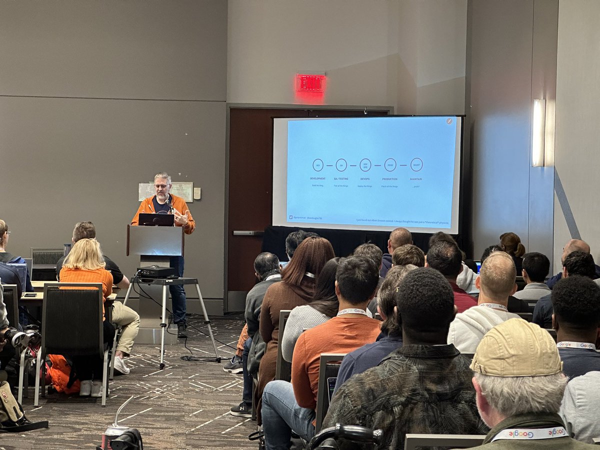 Love love love seeing a talk on contract testing present at #AllThingsOpen. Love even more that it’s a room packed with more developers than seats!
