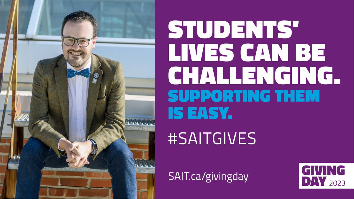 ⌛ The countdown to Giving Day is on #HereAtSAIT. It's one of the many ways our donor family can have a significant impact. Join SAIT grad and donor Josh Traptow (AIM '11) in championing students in need. Visit sait.ca/givingday @SAIT @jtraptow #SAITGIVES #SAITAlumni