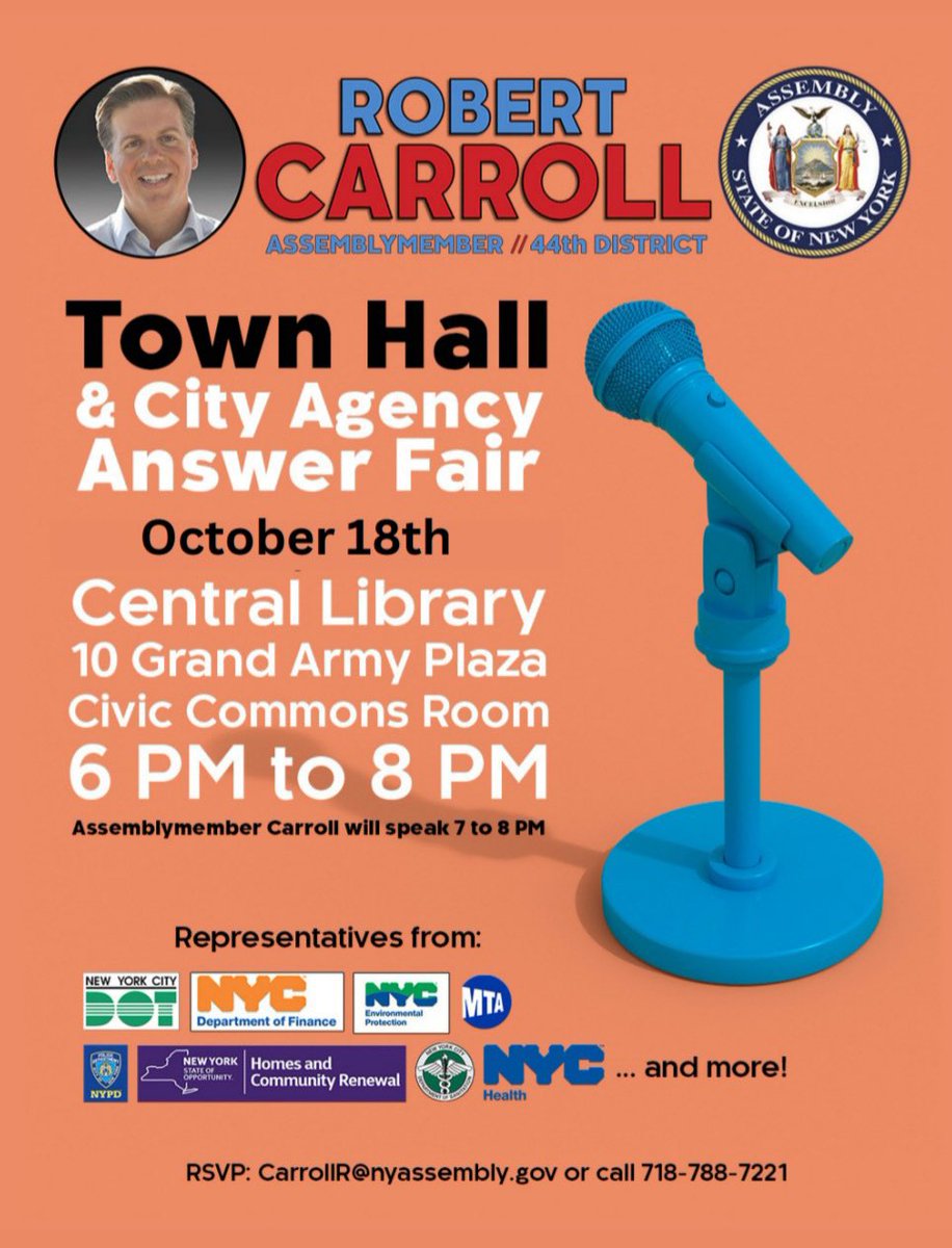 I am hosting a Town Hall this Wednesday at the Central Library at Grand Army Plaza. Representatives from local agencies will join me to answer your questions. I hope to see you there.