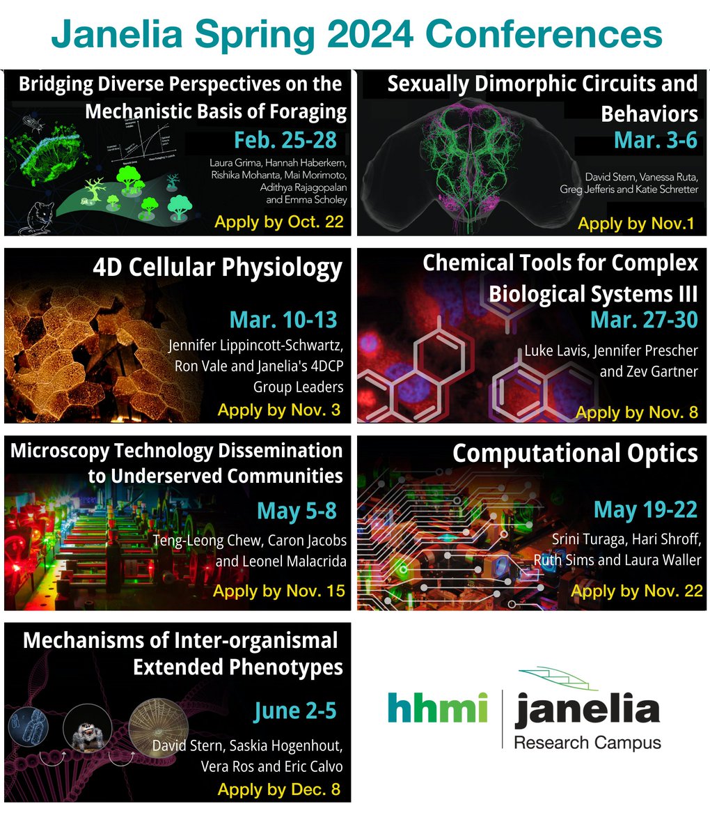 Janelia Conferences (@janeliaconf) on Twitter photo Applications are open for <a href="/HHMIJanelia/">HHMI | Janelia</a>’s spring conferences — small meetings that foster conversation, collaboration, and inspiration.
No registration fees
Hotel + meals covered
Travel support and child care available
Apply at bit.ly/spr24confs Applications are open for <a href="/HHMIJanelia/">HHMI | Janelia</a>’s spring conferences — small meetings that foster conversation, collaboration, and inspiration.
No registration fees
Hotel + meals covered
Travel support and child care available
Apply at bit.ly/spr24confs