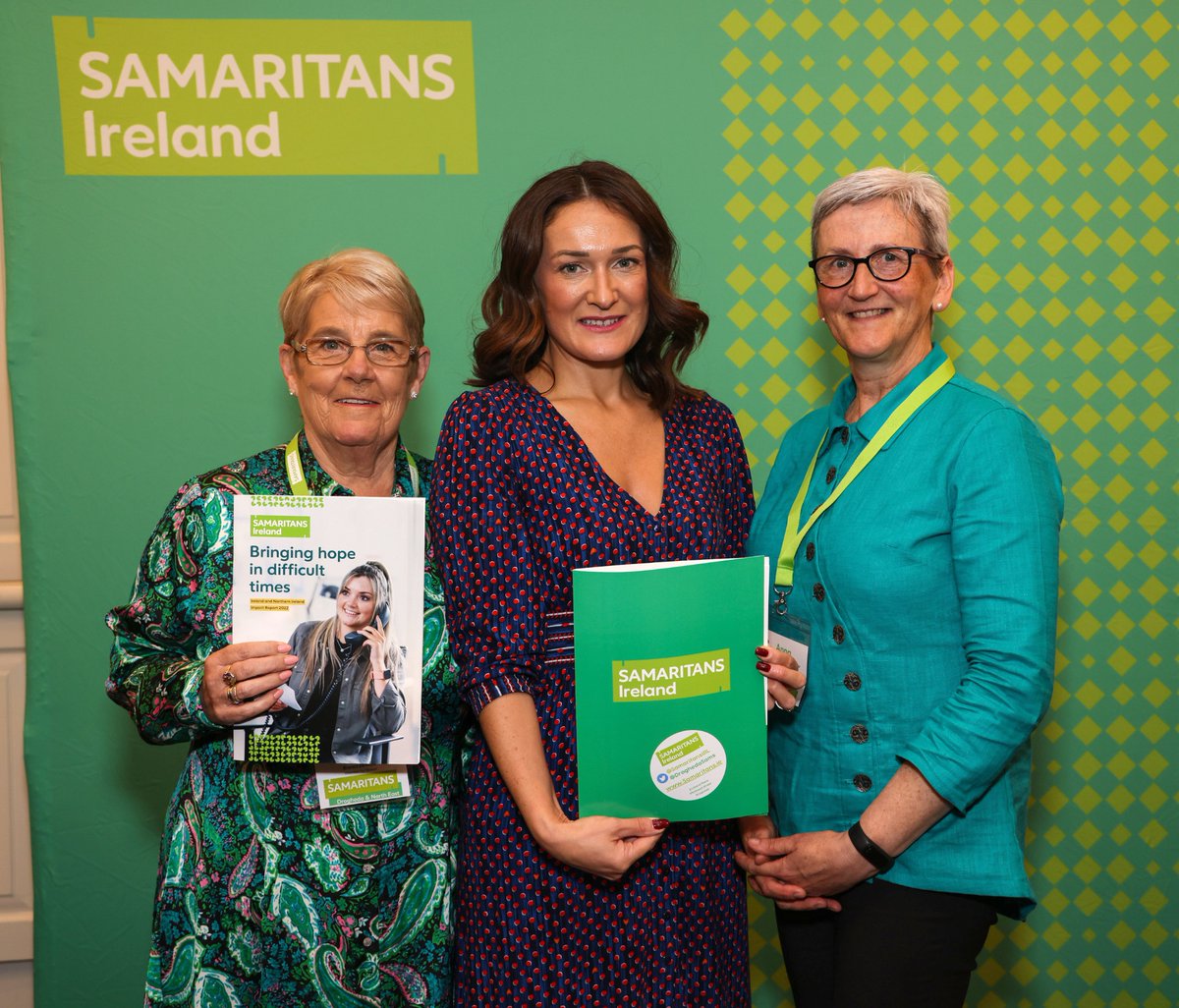 The 2022 Impact Report showed: 
Over half a million calls were answered across Ireland (400,000 in RoI and 100,000 in NI). 

Our volunteers attending launch of impact report highlighting the hard work that goes on behind the scenes