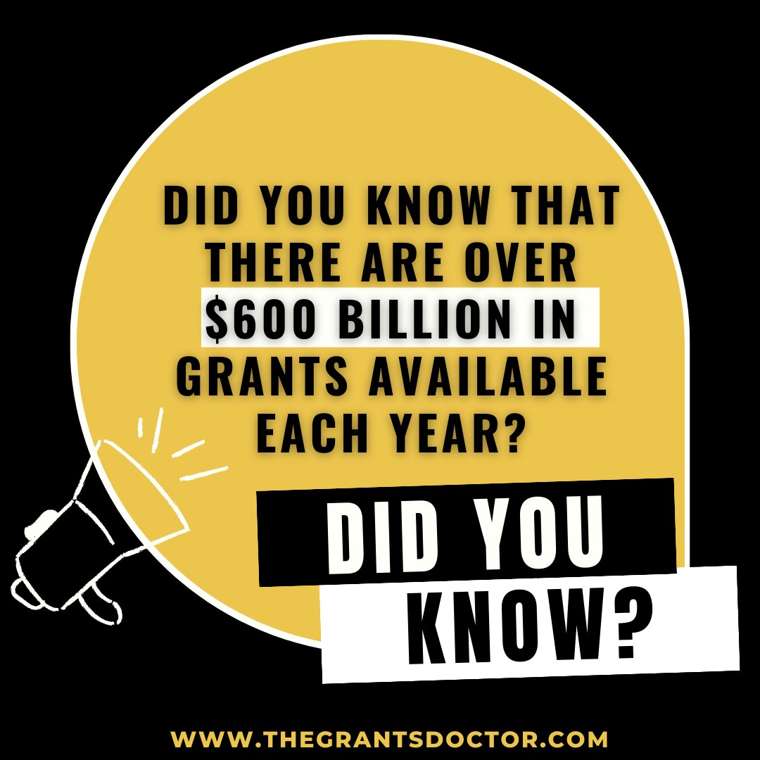 thegrantsdoctor's tweet image. $600 billion in grants are available each year! Start your grant search today and find grants that are a good fit for your organization.
#grantwriting #grantsmanship #granttips #grantsearch #grantdatabase #grantmaker #grantnetworking
