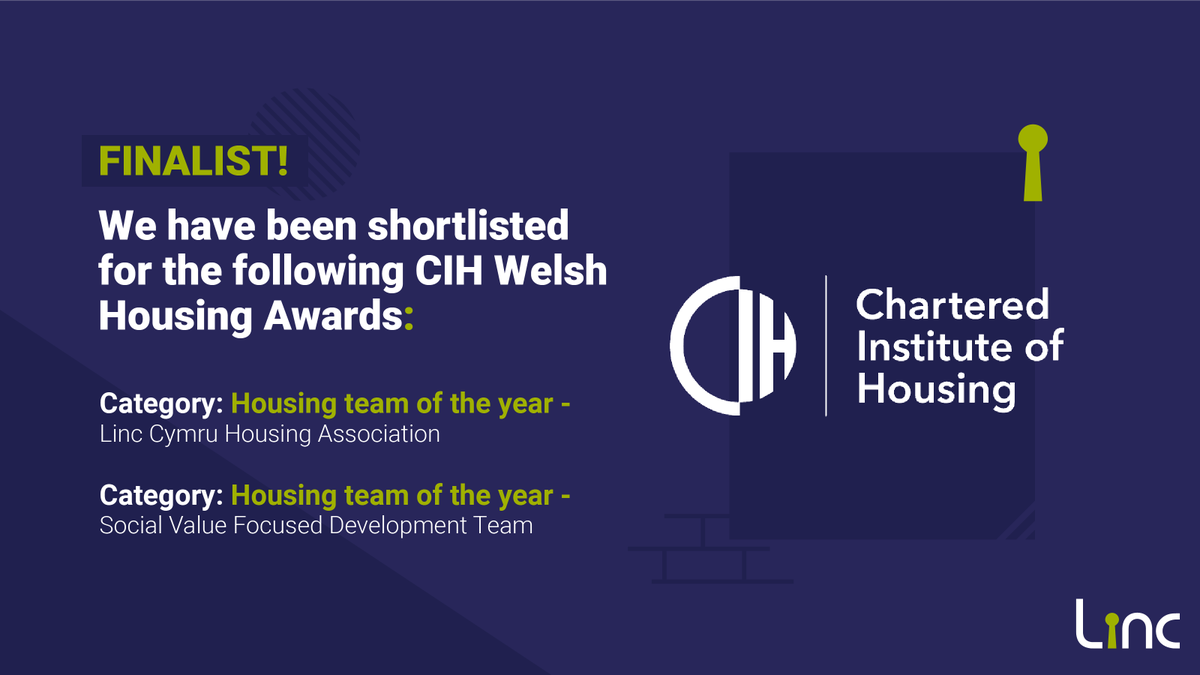 We're thrilled to announce that we've been shortlisted for 4 awards at the CIH Welsh Housing Awards in 3 different categories! To find out more, visit the @CIH_events website: bit.ly/3ZUIUXX Go team Linc! 🎉 @ZEDpods @Willisconst1986 #welshhousingawards