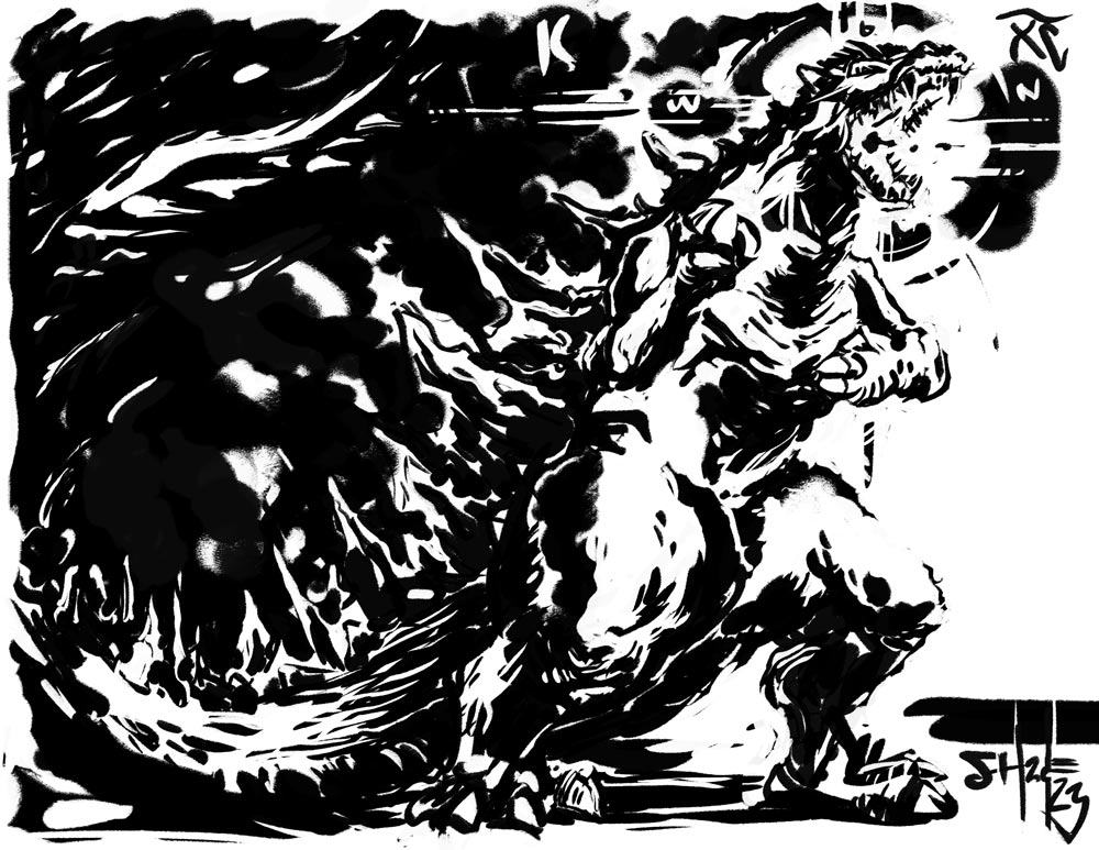 shadow27's tweet image. #Helltober-08 Prompt: Godzilla
A little Byzantine but God-zilla is a total Icon