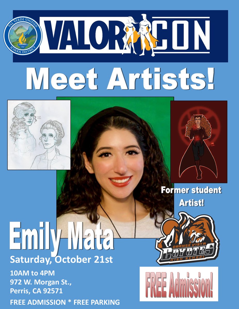 DrGregMcWhorter's tweet photo. Former Orange Vista High School student, Emily Mata, returns to Valor Con with her message to students to pursue their dreams of a career in art!
@enderlady_04 #comiccon #valorcon #comicbooks #comicbookconvention #artists #writers #cosplay #gaming https://t.co/Nlpl4mOYcr