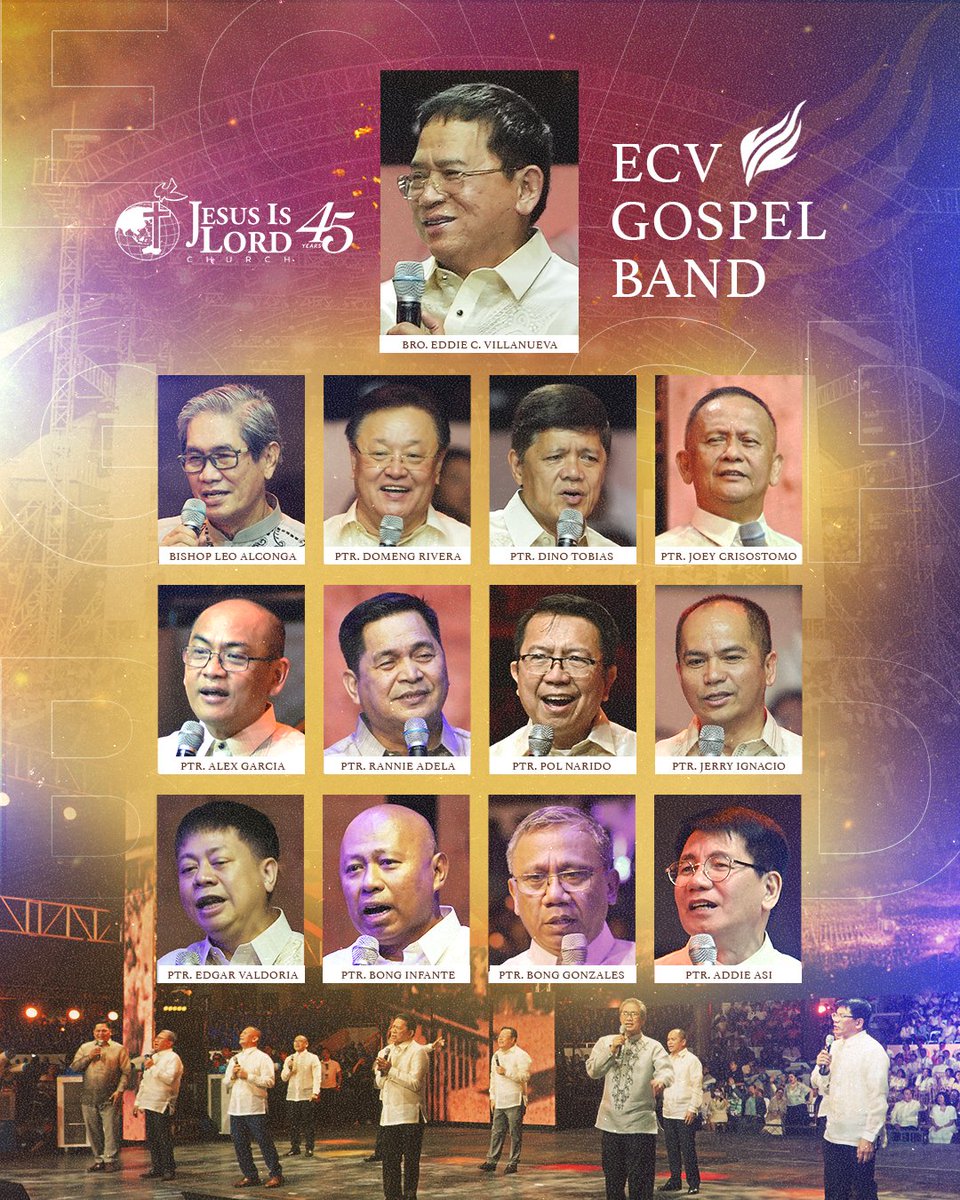 JILWorldwide's tweet photo. 🎶LAUNCH OF THE ECV GOSPEL BAND🎶
Pastors who were part of the founding years of the Jesus Is Lord Church Worldwide performed a medley of classical Gospel songs to the delight of the JIL family in Luneta and those who joined online. This was a very special moment at the celebration of the JIL Church Worldwide's anniversary. #JIL45 #IgniteRevival