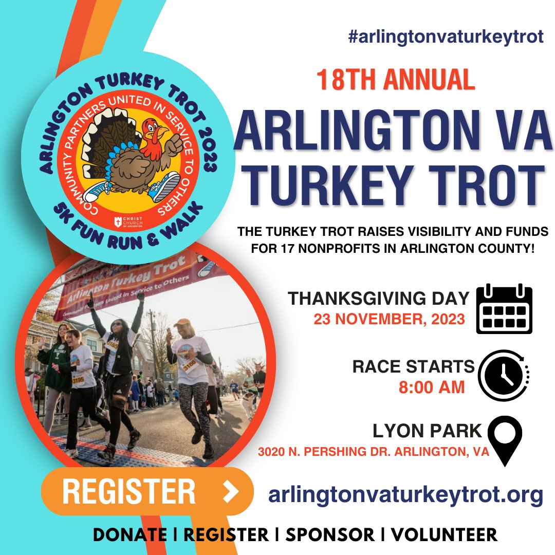🏅🦃 TROT YOUR HEART OUT! 🏅🦃 

Join us on Thanksgiving morning for the Arlington Turkey Trot and help us thrive together. Register, donate, or volunteer now at bit.ly/2Q8mVuP! 

Proceeds from the race benefit us &amp; 16 other wonderful local nonprofits!

#HowWeThrive