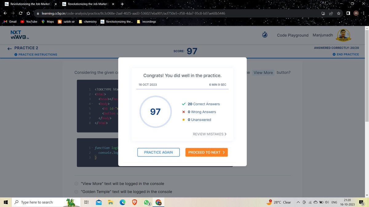 manju_sunkarii's tweet photo. new growth cycle started..dynamic web applications...completed introduction to JS,how to manipulate html and css using js...also completed old programs in python thanks to @nxtwave_tech @rahulattuluri @sashankreddy07 #nxtwave #ccbp #DAY6 #100daysofcoding #pythonprogramming #javas https://t.co/LCd09uCUtk