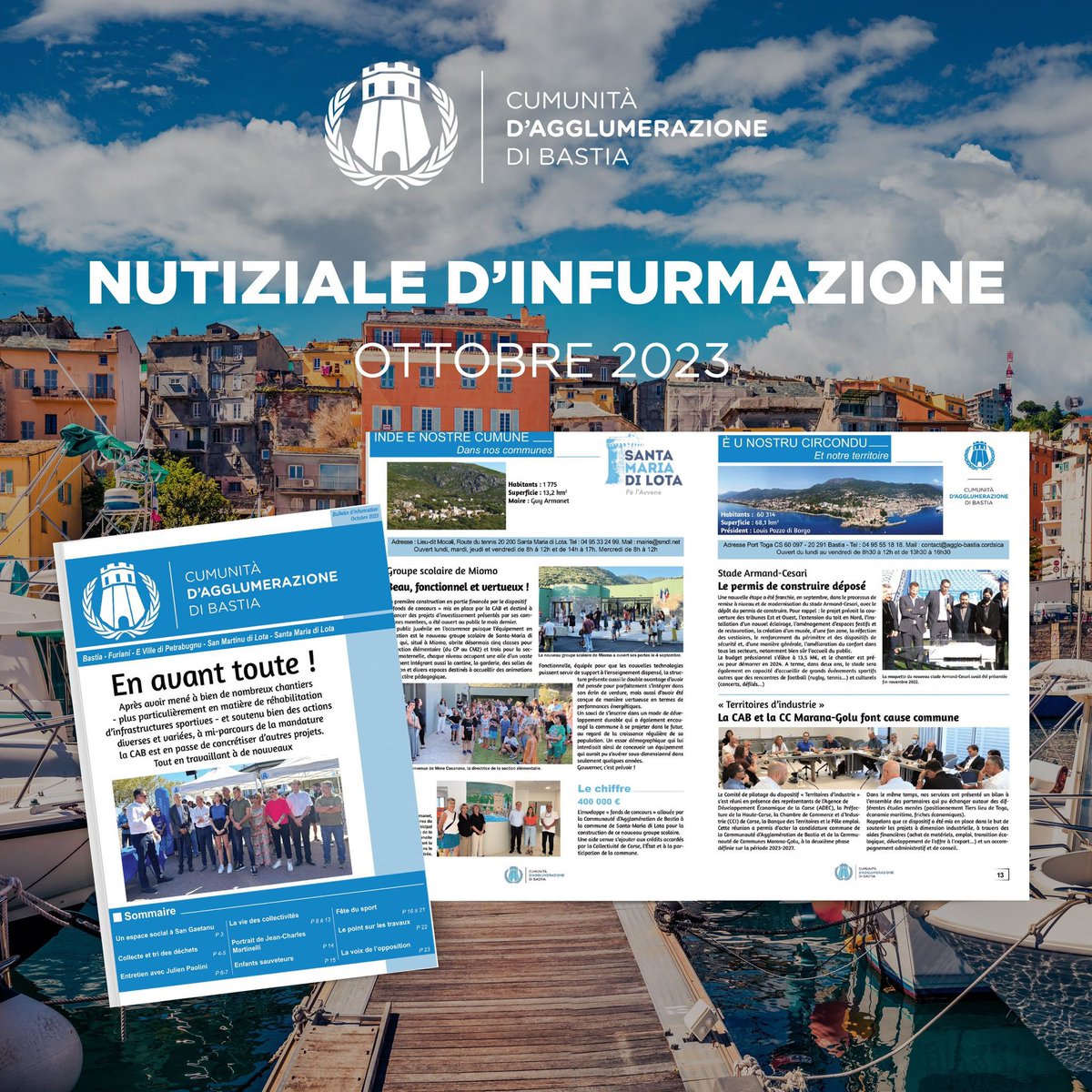 AggloBastia's tweet image. 🗞️ Nutiziale d’infurmazione #7

👉 Politique sportive, travaux, tri des déchets, actions sociales, projets structurants de nos 5 communes..
Plongez au cœur de l’actualité et des enjeux de la CAB dans ce nouveau numéro ! 🤝

🔗 A consulter ici : urlz.fr/o392