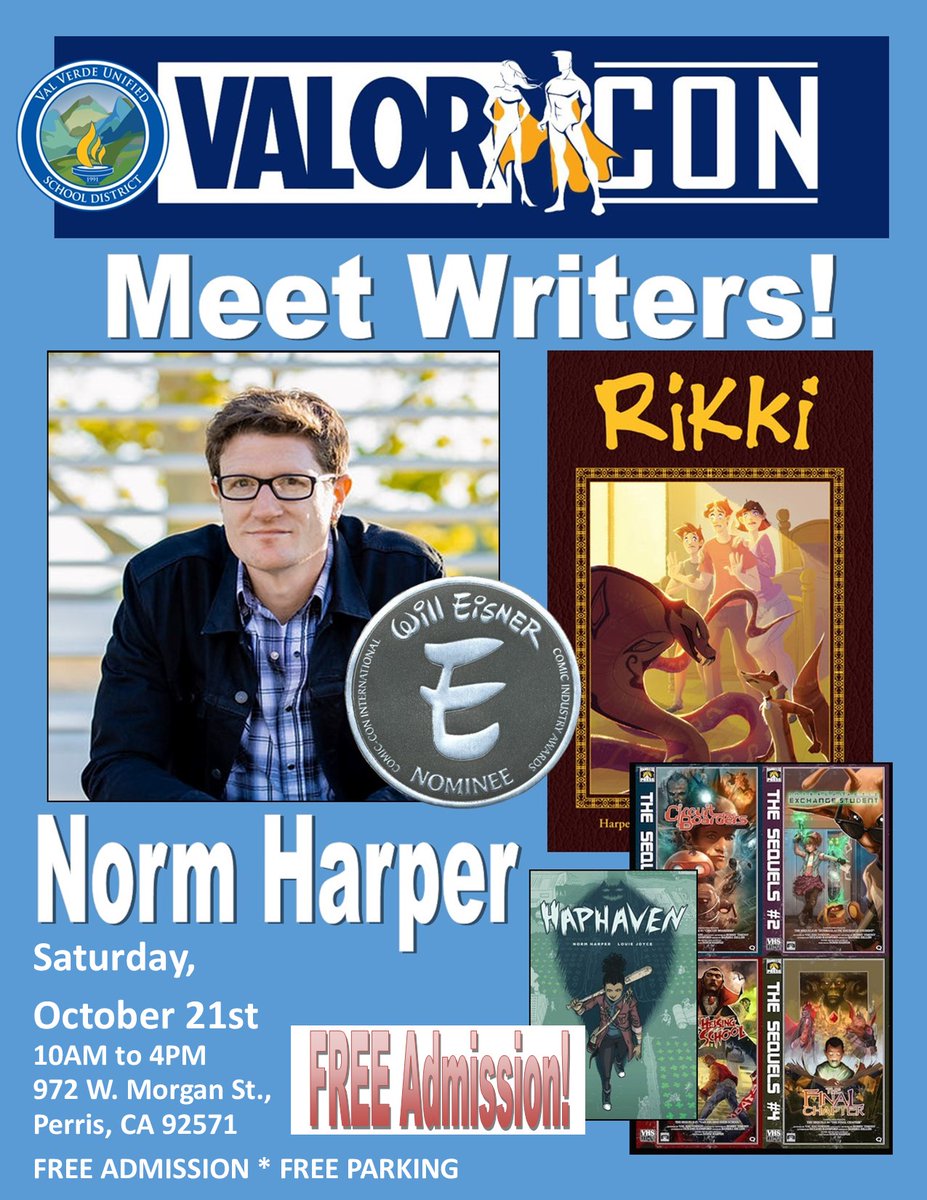 DrGregMcWhorter's tweet photo. Eisner award nominee, Norm Harper, will be at Valor Con!
@thatnormdude
#comiccon #comics #comicbooks #comicbookconvention #artists #writers #graphicnovels #valorcon #perris #perrisevents #free #gaming #cosplay https://t.co/JaGe1w5xmw