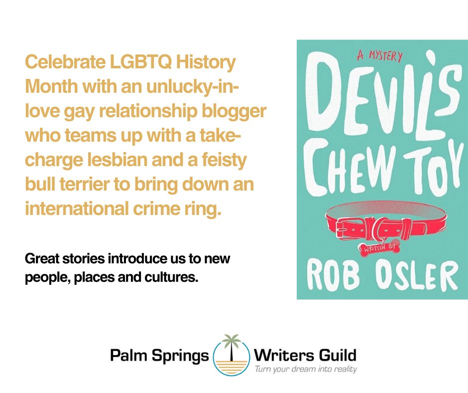 GuildPalm's tweet photo. Celebrate LGBTQ History Month with thrilling stories by our members.

DEVIL'S CHEW TOY, @RobOsler's hilarious LGBTQ+ mystery, was a Best Debut Mystery Finalist for the Anthony, Macavity, Agatha, and Lefty Awards and a Year's Best by POPSUGAR. 

Visit https://t.co/aVpomD9Qfb https://t.co/PMQ8I43KbE