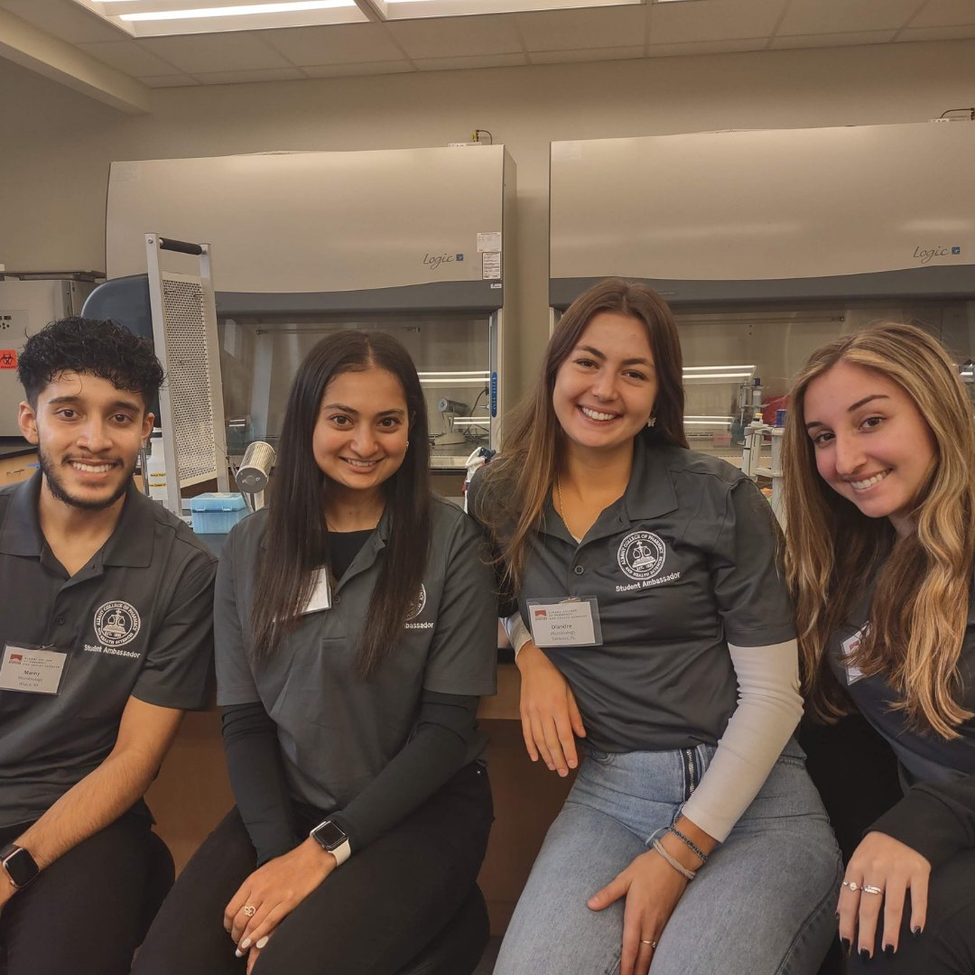 ACPHSMicro's tweet photo. Our student ambassadors, Manny, Riddhi, Dida, and Ariana (left to right), loved talking about their experiences from their years in the major as well! Each student received a little gift and information packet to look back on. https://t.co/aMGeV8BITI