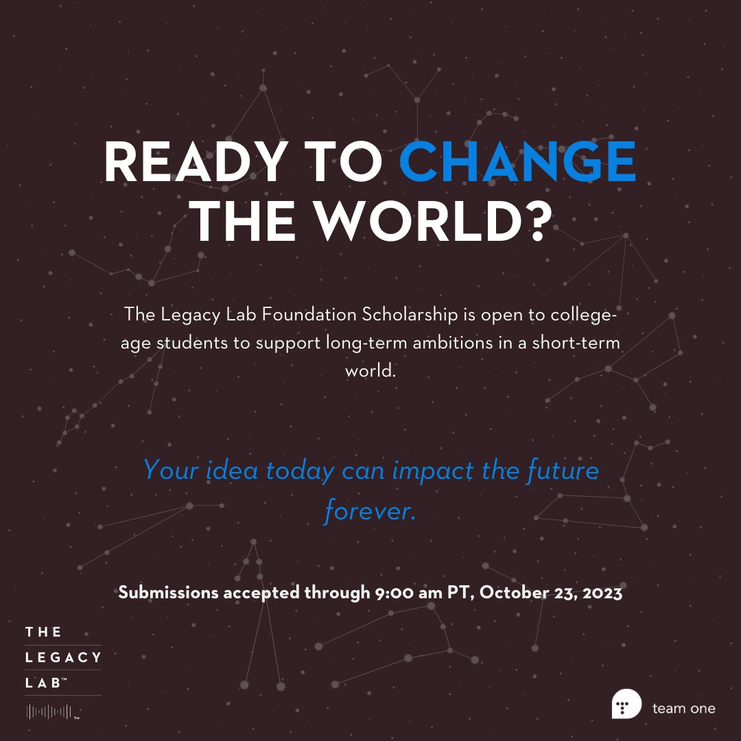 LAST CHANCE TO APPLY ‼️📝🚀

The application deadline for Team One's 5th The Legacy Lab Foundation Scholarship is Monday, October 23rd – only 1 week away!

#scholarshipopportunity #collegestudent

Apply Today:
givingback.org/legacy-lab-sch…