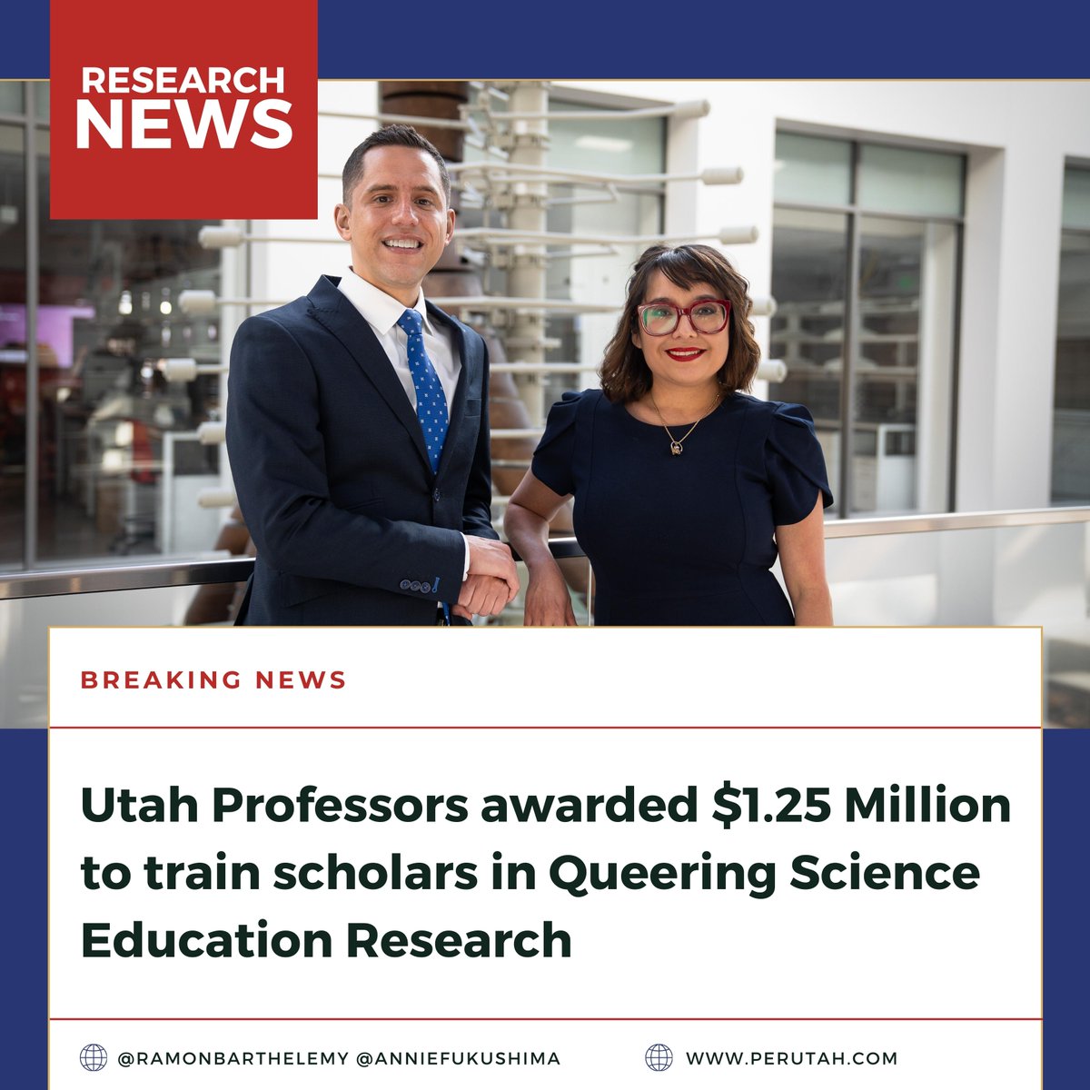 Dr. @anniefukushima and I have been awarded $1.25M to train postdocs to queer methods in STEM education research! Read more: tinyurl.com/nht6eesx @500QueerSci @UUtah @uofu_science @uofuedi @uofutransform @OUTinSTEM @OuttoInnovate @LGBTSTEM @fox13 @sciam @Nature @ScienceNews