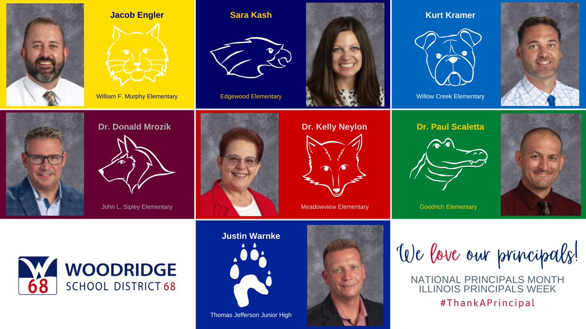 .@Woodridge68 principals are awesome! It's Illinois Principals' Week and October is National Principals Month, and we recognize the remarkable commitment of our school principals. Thank you for all you do for our students, staff, families and community! #ThankAPrincipal