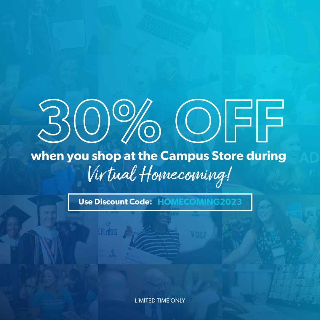 Surprise! Happy Homecoming! Just in time for Virtual Homecoming, you can get 30% off when you shop at the Campus Store! Go today and get all of your AMU and APU swag! Use the discount code HOMECOMING2023 #AMUComeTogether #APUComeTogether
shopapus.com