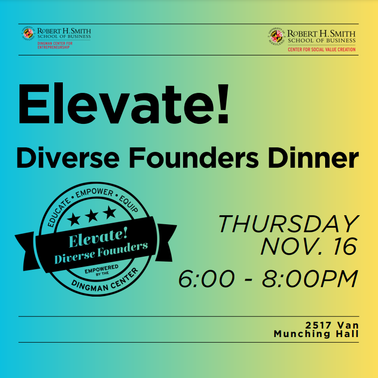 UMD_Dingman's tweet photo. 📅 Date: Thursday, Nov. 16
🕕 Time: 6:00 - 8:00 pm
📍 Location: Van Munching Hall 2517, UMD Campus

#UMD #Entrepreneurship #Diversity #ElevateDiverseFounders https://t.co/huv2TXTNnU