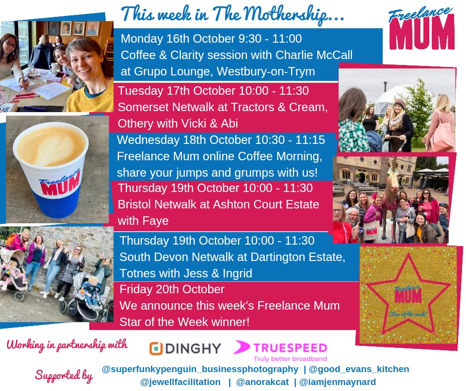 Here's what's going on this week at Freelance Mum... Don’t forget you can join us FREE for 30 days, you’ll ❤ it. Freelance Mum working in partnership with @theTRUESPEED @getdinghy & supported by @Goodevanskitch1 @HeleneJewell @PenguinAdele