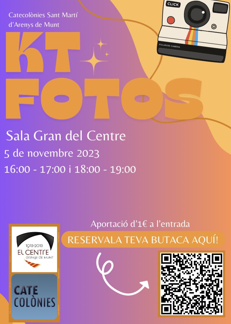 catecolonies's tweet photo. Ja tenim aquí la passada de fotografies de les KT'23🥳📸

Estarà format per dos passis:
- Primer de 16:00 -17:00h
- Segon de 18:00 - 19:00h

Per poder assistir s'ha de reserva butaca a través del QR del cartell o del següent enllaç:
https://t.co/mbjXkBePDw

Us esperem a tot@s! https://t.co/UsGSgWcDLd