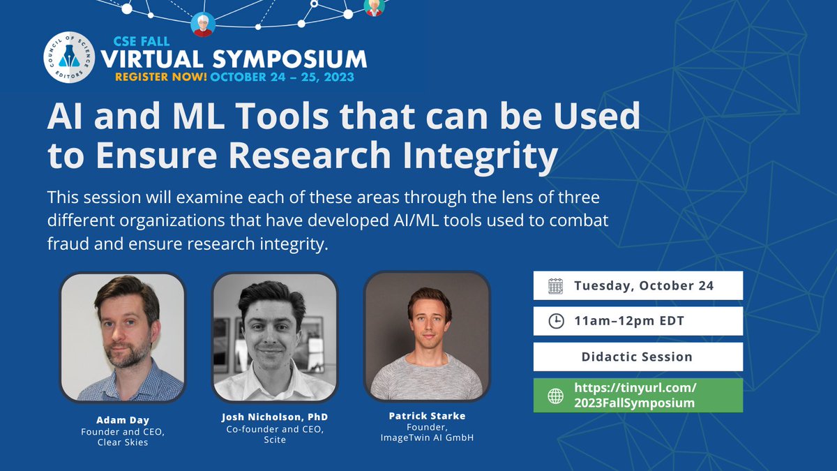 CScienceEditors's tweet photo. Fall Virtual Symposium Highlights ⭐AI and ML Tools that can be Used to Ensure Research Integrity

In this session, presenters discuss integrity challenges, industry initiatives, &amp; more https://t.co/zXEFi5gKhJ

@clearskiesadam @joshmnicholson @ImageTwinAI @OccupySTM #CSESymposium https://t.co/Zjveu4wlgE