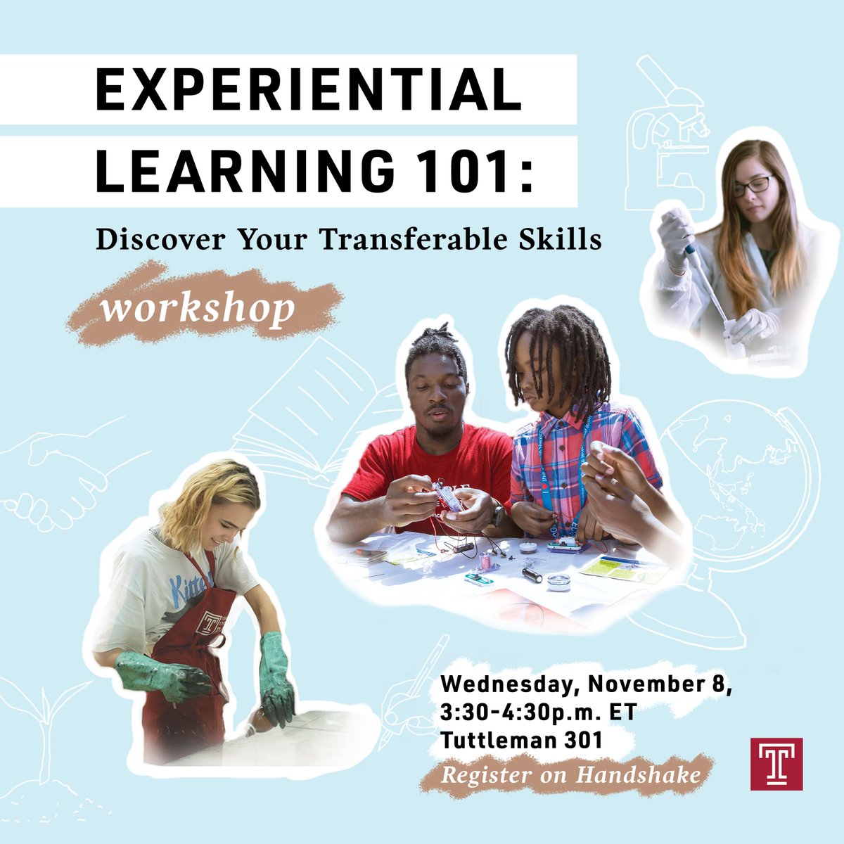 What is  “experiential learning” and how can it help you attain your goals? What skills can you gain from experiential learning  that are valuable to graduate schools and employers? Join us for this interactive workshop! More details on Handshake: 
temple.joinhandshake.com/edu/events/134…