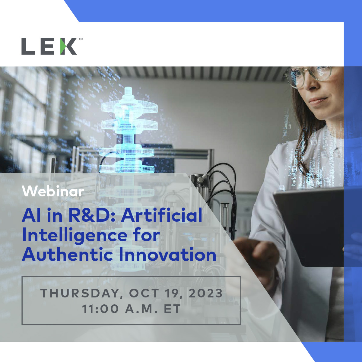 LEK_Consulting's tweet photo. Join us on October 19! We’ll dive into how computers are inventing for the very first time, and discuss some of the major breakthroughs our new electronic friends are dreaming up. https://t.co/5jIEWuUBWI #LEKWebinar #AI #generativeai #artificialintelligence https://t.co/Nkohrhy7OI