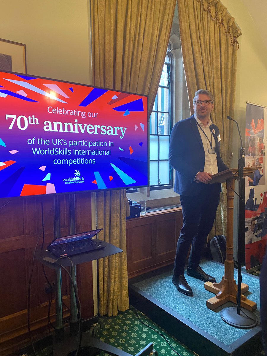 worldskillsuk's tweet photo. @BenBlackledge1 told a packed audience at the Houses of Parliament that taking part in @ESGdansk2023 enables us to deliver world-class skills to hundreds of thousands of young people in the UK https://t.co/otQlLEHA3e