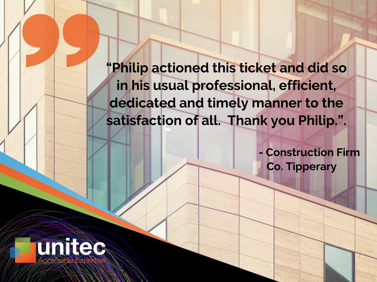 Client feedback is very important to us here at Unitec. It allows us to ensure our clients have a channel to provide feedback which in turns allows us to continuously strive to our clients overall experience when dealing with our service teams

#itsupport #manageditservices
