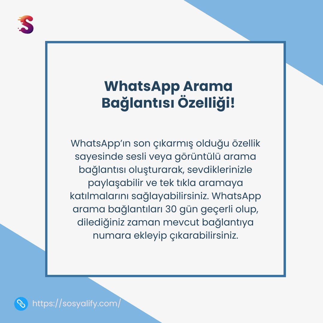 Ssosyalify's tweet photo. WhatsApp’ta sevdiklerinizle sesli veya görüntülü konuşmayı seviyorsanız bu özelliği çok seveceksiniz.
Aramalar sekmesine gelerek Arama Bağlantısı Oluştur seçeneğinden arama türünüzü seçin ve bağlantınızı oluşturun. Linke sahip olan tüm WhatsApp kullanıcıları aramaya katılabilir. https://t.co/NVsCPoy4QG