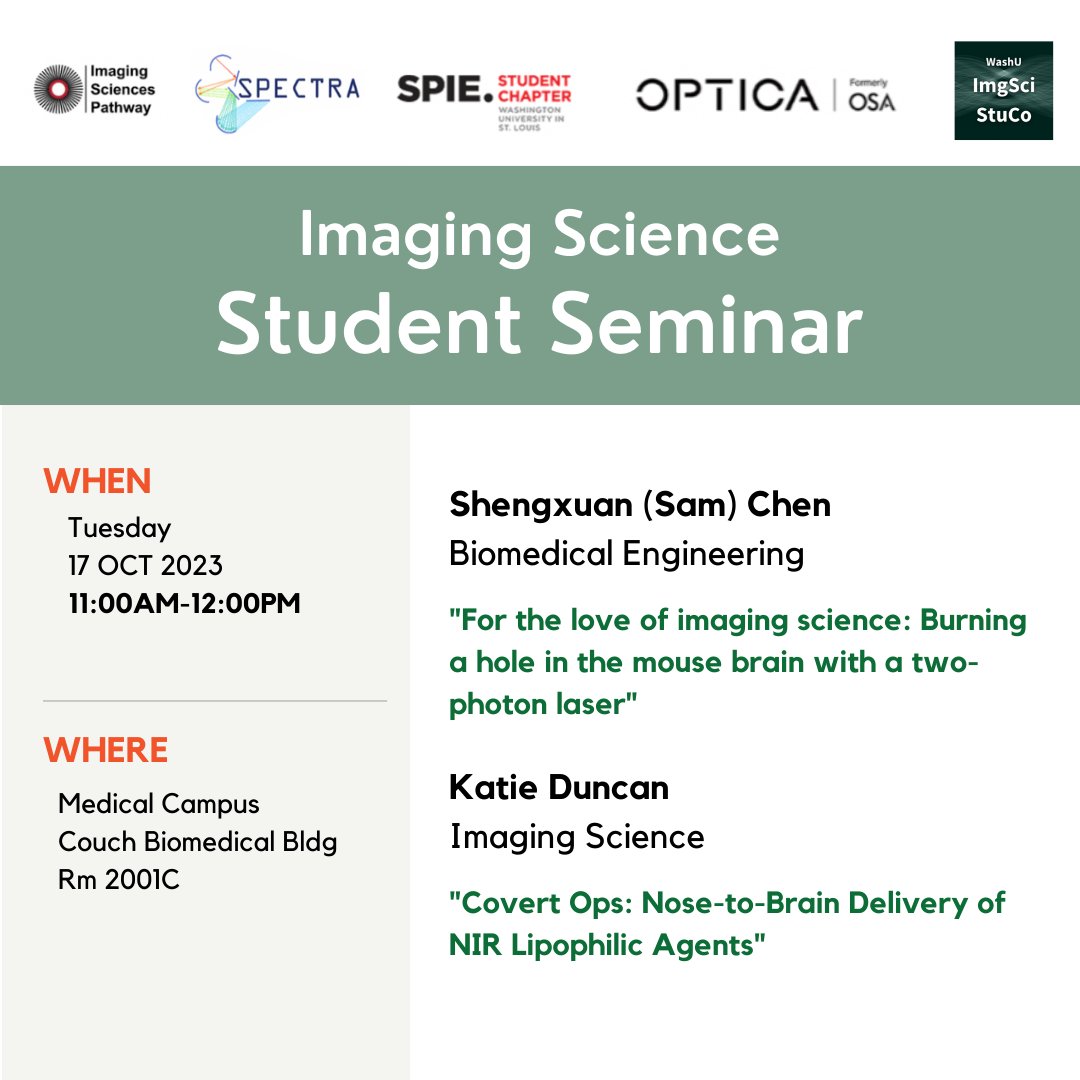 wuimgsci_stuco's tweet photo. Imaging Science student seminars are back! Our first seminar of this semester will be held on the Med campus this Tuesday 11-12PM. We'll bring coffee and bagels. See you tomorrow! https://t.co/7ozfTdOMtY