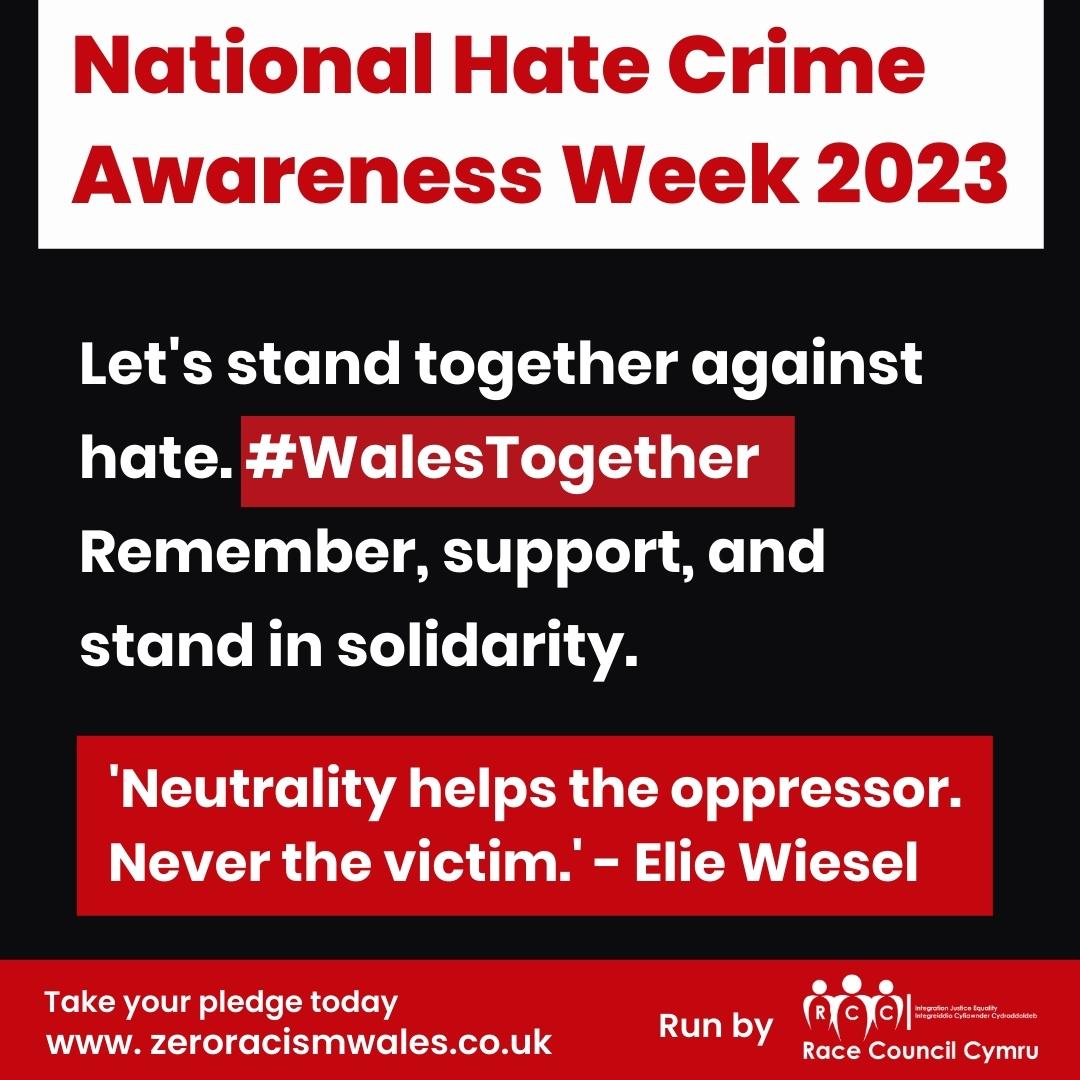 🏴󠁧󠁢󠁷󠁬󠁳󠁿 Standing silent in the face of hate is not an option. This Hate Crime Awareness Week, let’s break the chain of hate. 

Pledge your support: 🔗 bit.ly/ZRWales #WalesTogether #HateHurtsWales #ZeroRacismWales #NationalHCAW #DimHiliaethCymru