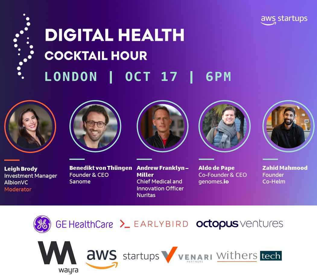 Earlybird VC (@earlybirdvc) on Twitter photo 🍹Join #London’s Digital Health Cocktail Hour tomorrow!
Explore responsible #DigitalHealth with Benedikt von Thüngen of <a href="/SANOME_/">Sanome</a>, <a href="/afranklynmiller/">Dr. Andy Franklyn-Miller</a> of <a href="/NuritasResearch/">Nuritas</a>, <a href="/aldodepape/">Aldo de Pape</a> of <a href="/GenomesDAO/">Genomes.io 🧬 Genomes.eth</a>, Zahid Mahmood of Co:Helm & Leigh Brody of <a href="/AlbionVC/">AlbionVC</a>
🎟️ bit.ly/3PHBwuu 🍹Join #London’s Digital Health Cocktail Hour tomorrow!
Explore responsible #DigitalHealth with Benedikt von Thüngen of <a href="/SANOME_/">Sanome</a>, <a href="/afranklynmiller/">Dr. Andy Franklyn-Miller</a> of <a href="/NuritasResearch/">Nuritas</a>, <a href="/aldodepape/">Aldo de Pape</a> of <a href="/GenomesDAO/">Genomes.io 🧬 Genomes.eth</a>, Zahid Mahmood of Co:Helm & Leigh Brody of <a href="/AlbionVC/">AlbionVC</a>
🎟️ bit.ly/3PHBwuu
