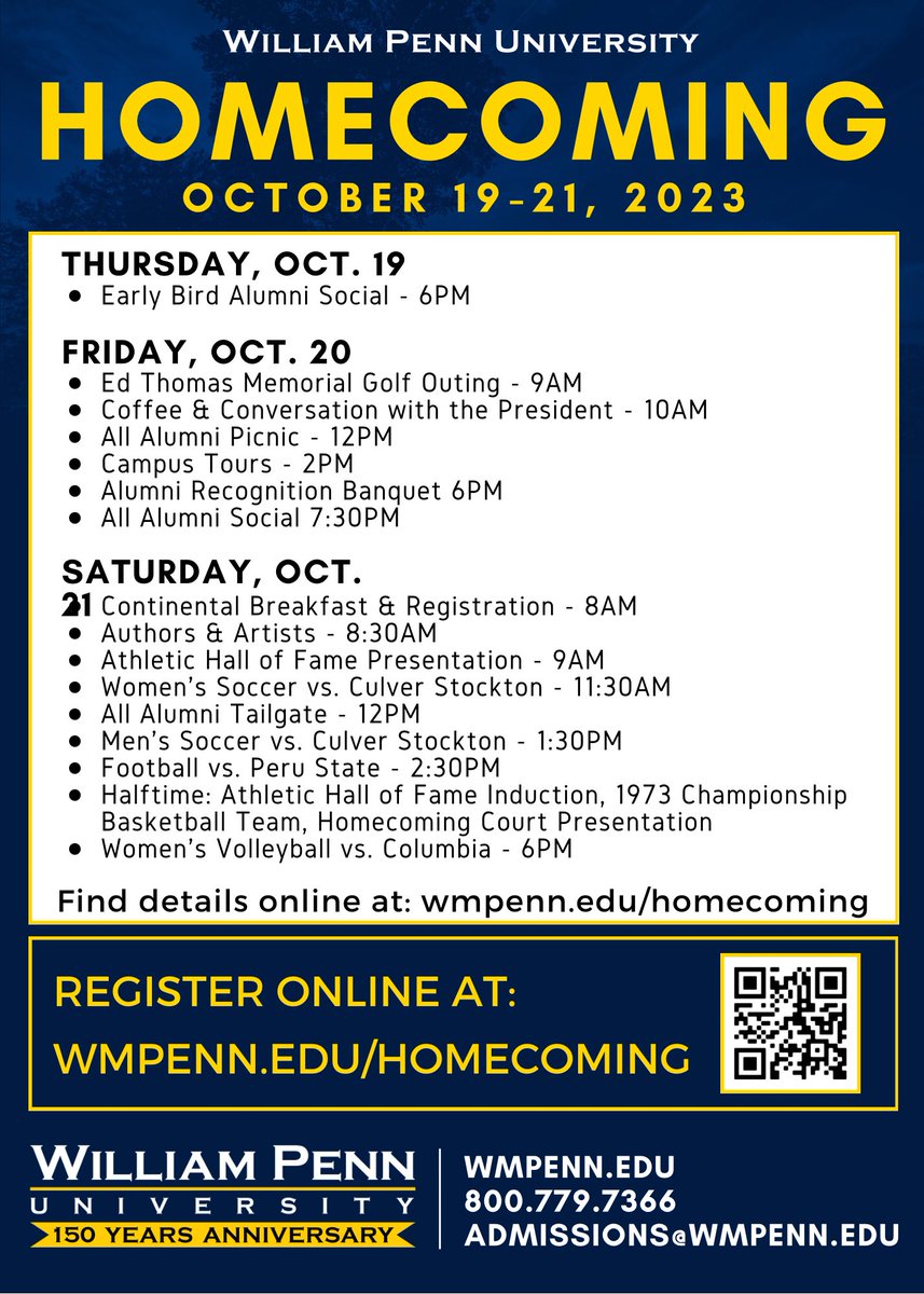 IT'S HOMECOMING WEEK! Here is the schedule for all events happening on and off campus for WPU Homecoming!💙💛