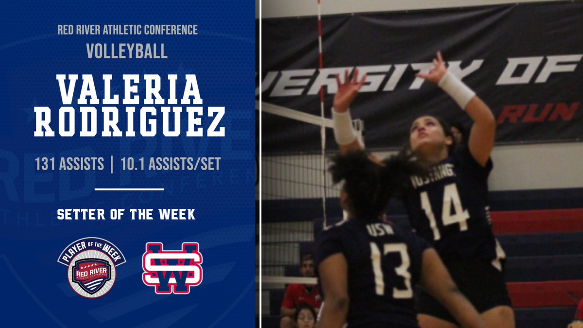 Valeria Rodriguez of <a href="/USWAthletics/">USW Athletics</a> was named RRAC volleyball setter of the week for Oct. 9-15. Story: redriverconference.com/general/2023-2…