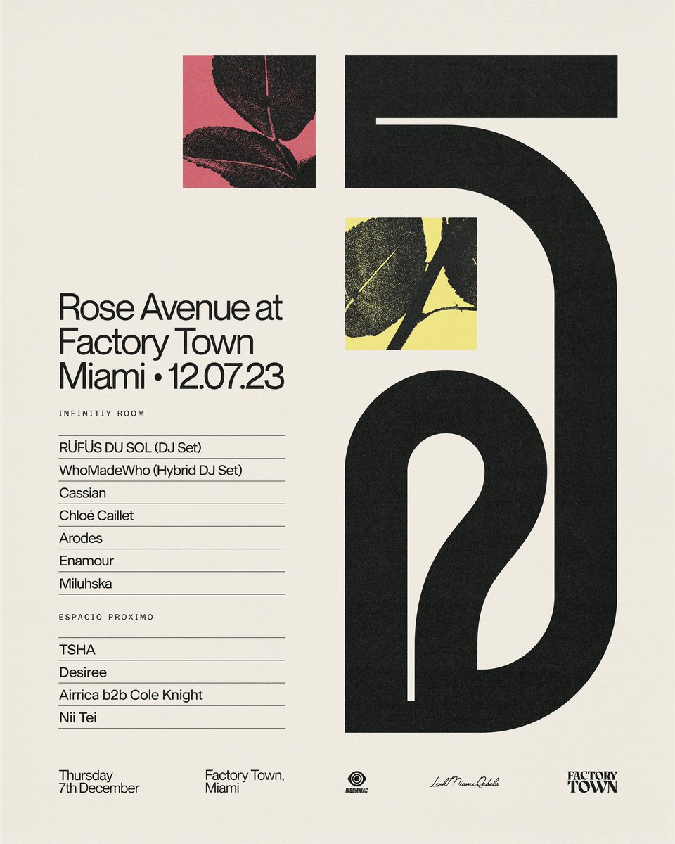 We’re headed back to Miami with a stacked lineup for Rose Avenue's biggest party yet, taking over two stages at Factory Town Thu Dec 7th. Tickets on sale Thu Oct 19 @ 12PM ET - presale signup 🌹 arep.co/p/roseavebasel…