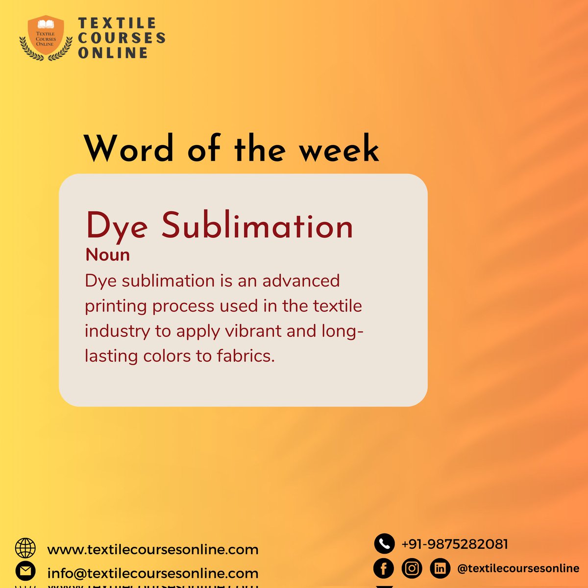 TextileCourses's tweet image. Word Of The Week- Dye Sublimation
.
#textilecourses #onlinelearning #knittingbasics #knitting #crafting #learnsomethingnew #creativity #enrollmentopen #knittingcommunity #textiledesign #handmade #DIY #craftingcourses #skilldevelopment #selfimprovement