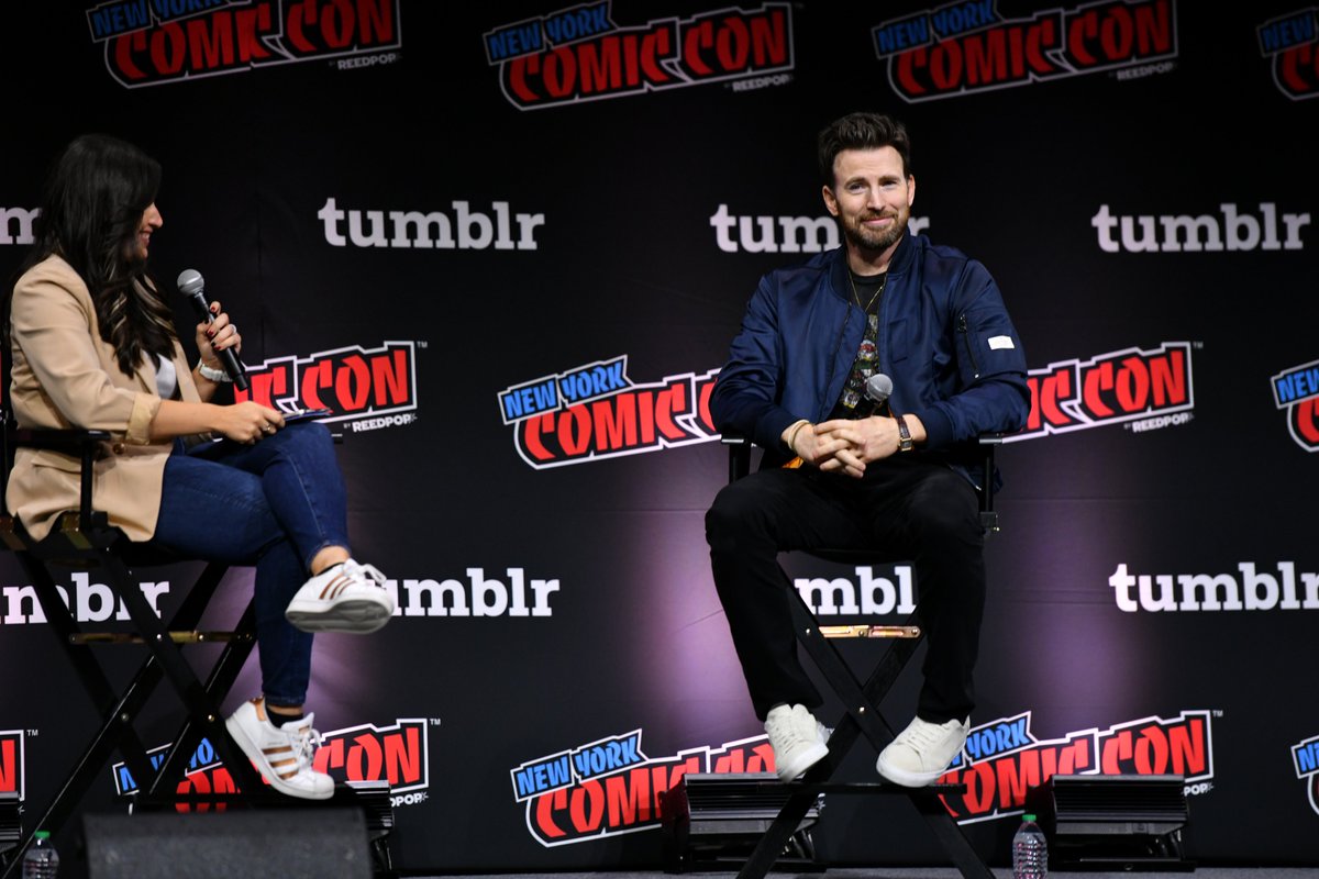 Chris Evans speaks at a Spotlight panel during New York Comic Con. #NYCC