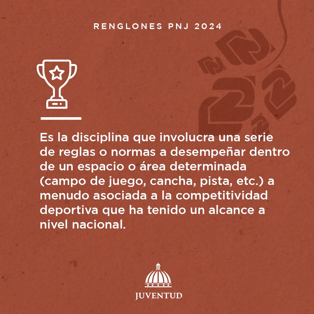 JuventudRD's tweet photo. Tú, joven deportista con méritos en el escenario nacional, podrías ser el próximo ganador del renglón 𝗗𝗲𝗽𝗼𝗿𝘁𝗲 𝗡𝗮𝗰𝗶𝗼𝗻𝗮𝗹.⁣
⁣
Postúlate en esta edición del #PremioNacionaldelaJuventud, completa el formulario disponible en https://t.co/06Faj50eOr

#PNJ2024 https://t.co/Du2JkKHt8I