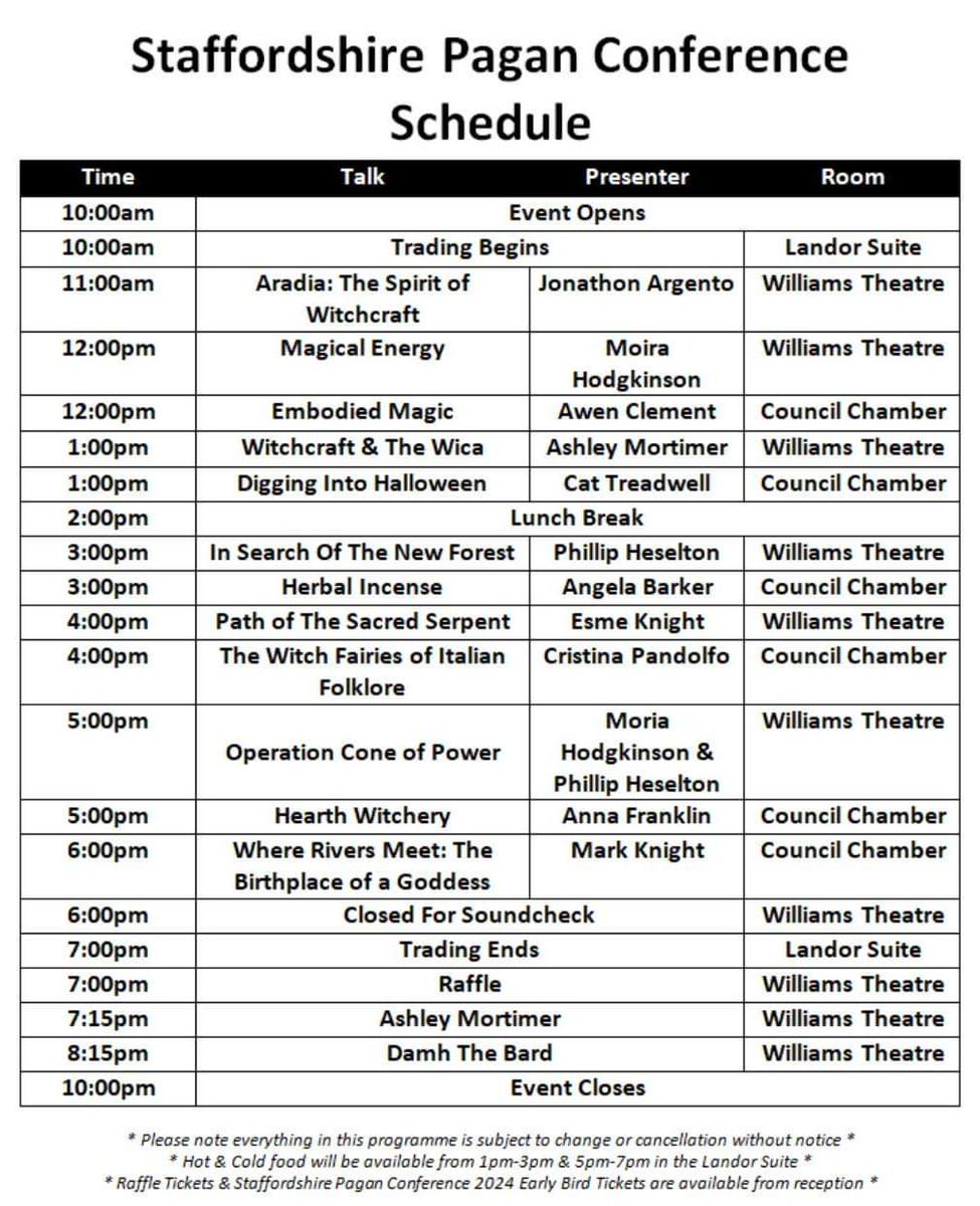 StaffsPaganCon's tweet photo. Staffordshire Pagan Conference 2023 Schedule https://t.co/nF7spHbzhY