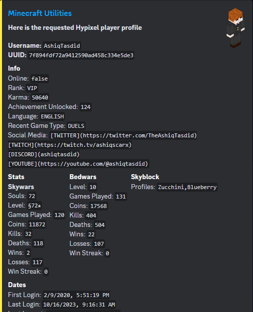 mc_utilities's tweet image. Introducing Hypixel API integration! No more endless website checks. Just type:

📊 /hyprofile [username] - Check Hypixel stats and achievements.

🚀 /hyskyblock [username] - Skyblock stats made easy.

Stay tuned for more epic features. 🎮 #MinecraftUtilities #Bot #Discord #AI