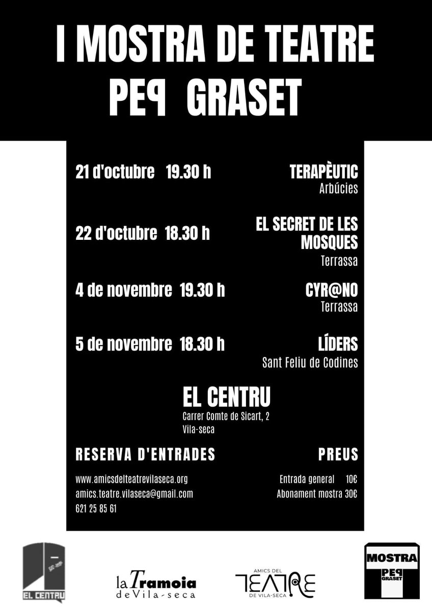 irenemabellan's tweet photo. Arriba la I Mostra de teatre Pep Graset. 
Teatre, en català i inèdit. 
Promoure, remoure, provocar... 
En definitiva, cultura! #IMostraPepGraset https://t.co/0DyapGwggs