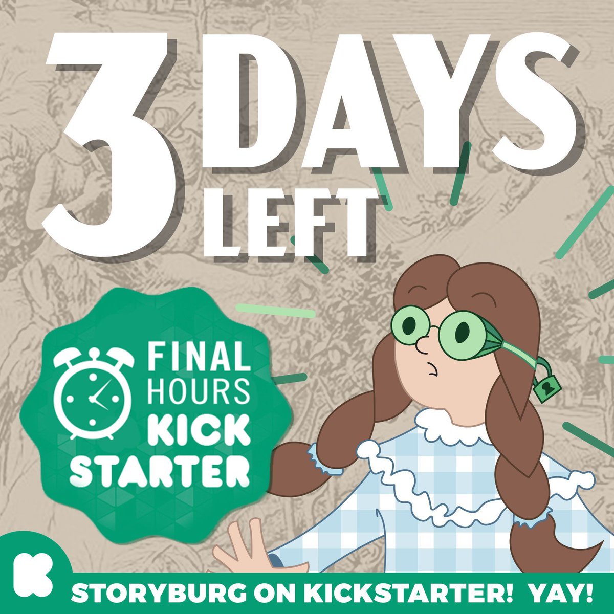 Only 3 days left to get #storyburg on Kickstarter!  If you haven't checked it out yes, put on your Emerald Spectacles and check out the campaign.  (In the novel, the Wizard of Oz made everyone where Emerald Spectacles so that the city looked green.)

buff.ly/3rJaCdF