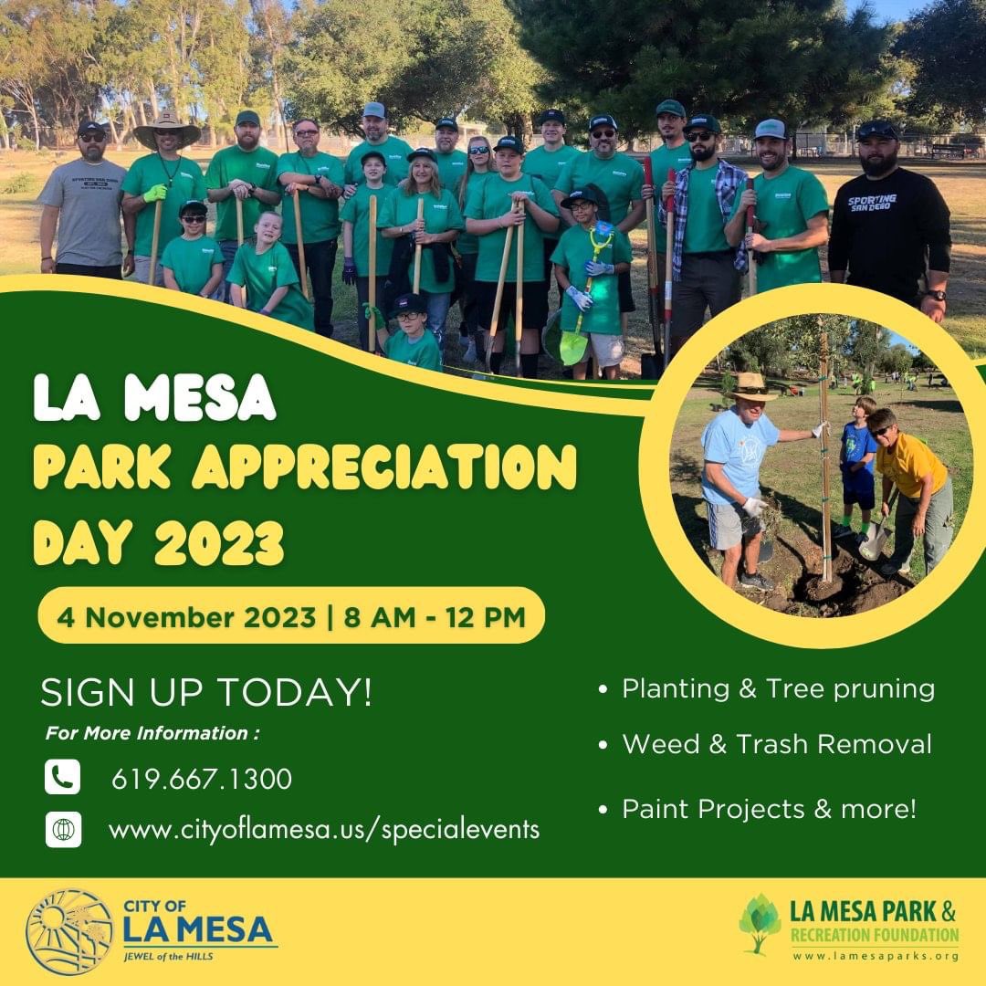 Sign up today to help beautify La Mesa’s parks! cityoflamesa.us/specialevents