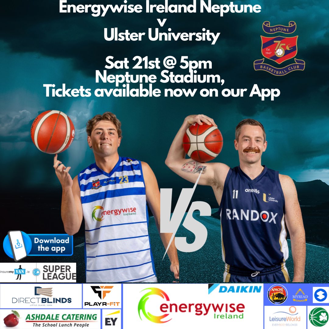 🏆 SuperLeague 🆚 @UlsterUniEPC 📆 21st October 2023 🏟️ Neptune Stadium ⏰ 5pm Tip Off 🎟️ Neptune Basketball App 📺 BASKETBALLIRELAND.tv 📻 @BigRedBench @Corks96FM 🗞️@echolivecork 🏀 @BballIrl #weareneptune #tunearmy 👏 @EnergywiseIRL 🎽 @PlayrFit